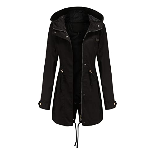 Generisch Chaqueta ligera para mujer Active Outdoor Trench Windbreaker Abrigo con capucha ligero de gran tamaño para chubasquero mujer ligero, Negro , S