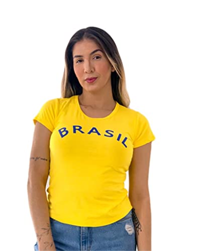 Blusa Feminina Brasil Copa Do Mundo T-shirt Camiseta (GG, Azul)