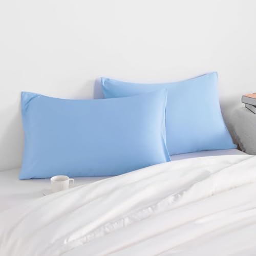 The Trendy House Toddler Travel Pillow Cases Set of 2, 600 Thread Count 100% Egyptian Cotton Pillow Covers with Flap Closure - (16x22, Sky Blue, Flap Closure)