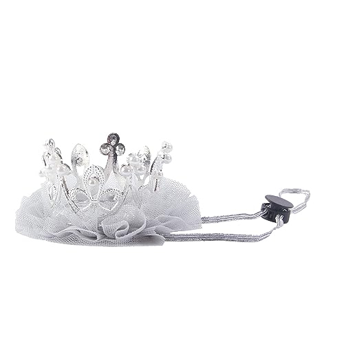 Nishine Diadema con corona dorada y plateada para perro y gato, color rosa, malla de tul, tiara para mascotas, diadema, sombrero, disfraz de fiesta (plata)