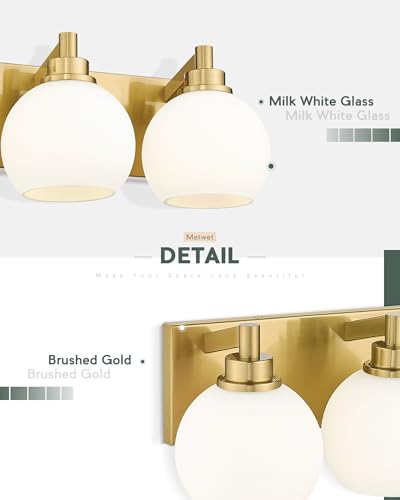 Image of Bathroom Light Fixtures, 5-Light Brushed Gold Bathroom Vanity Lights Over Mirror with Globe Milk White Glass Shade, 32 Inch Modern Vanity Lighting Fixtures, VL195-BG-ML-5
