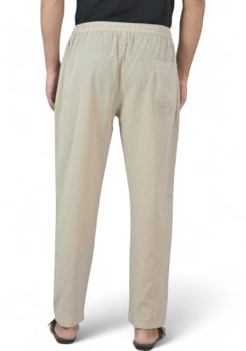 Image of Men's Formal Cotton-Linen Trousers, Waist with Drawstring, Formal & Lounge Wear