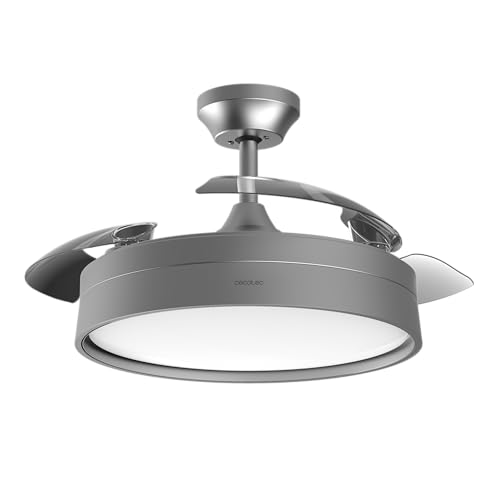 Cecotec Ventilatore da soffitto con luce e pale retrattili Energysilence Aero 4200 Invisible Steel. Motore CC 30 W, diametro di 42', timer, 6 velocità, telecomando, modalità inverno-estate, in acciaio