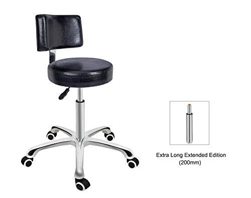 Grace & Grace Height Adjustable Rolling Swivel Stool Chair with Round Seat Heavy Duty Metal Base for Salon,Massage, Factory, Shop (with Backrest, Black)