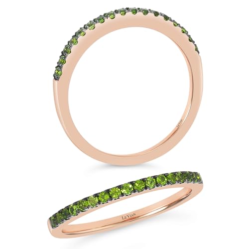 LE VIAN 1/4 Carat Green Chrome Diopside Stackable Band Ring for Women in 14k Rose Gold Anniversary Promise Wedding Band Ring Size 7