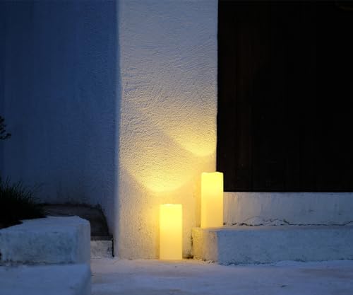Image of NONNO&ZGF 4X10'' Large Outdoor IP44 Warm White LED Rainproof Waterproof Candles, Huge Flameless Battery LED Pillar Candle with Remote and Timer, Resin, No Melt, 2 Pack