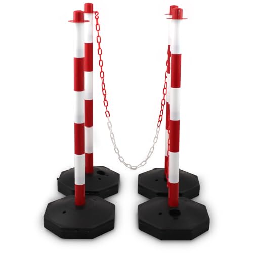 Bituxx 4 Absperrpfosten Kettenpfosten Begrenzungspfosten Personenleitsystem mit 3x 1 50m Kette Kunststoff Rot / Weiß