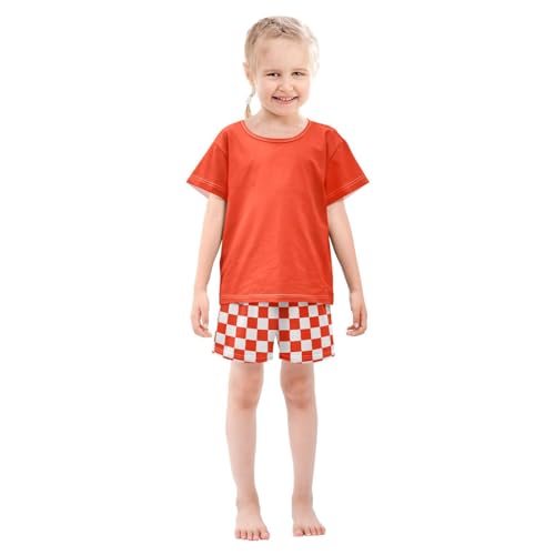 Checkerboard Plaid Yellow Pajama Set Short Sleeve Sleepwear Soft Pajamas Shorts Sets Cotton PJS 5Y3