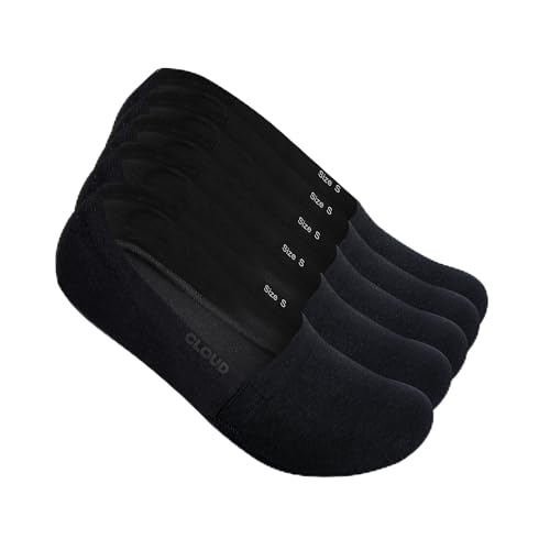 Cloud No Show Socks for Men & Women - Terry Organic Cotton Non Slip, Invisible, Seamless Design, Perfect for Sneakers & Loafers, Men's Footies Socks No Show - (Black, Medium, 5Pack)