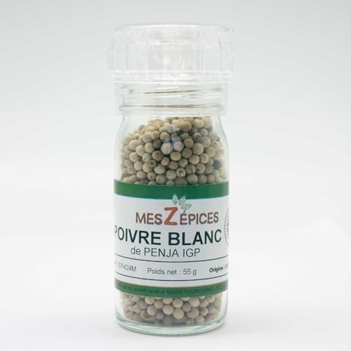 Poivre blanc de Penja IGP en moulin rechargeable de 55 grammes