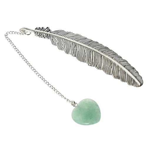 HOMSFOU 天然愛心水晶吊?属羽毛しおり ユニークで繊細な読書用マーカー 女性 男性 子供向け 読書愛好家 学生にな装飾用ブックマーク