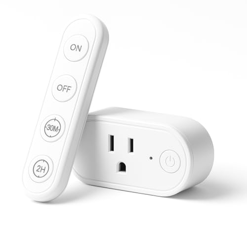 Remote Control Timer Outlet: Dual Gear Countdown (30min/2h) with Auto Shut Off – 15A/1800W – Elderly-Kid Safe – WiFi Router, Sleep-Light & Small Appliances Multi-Scene Timed Control