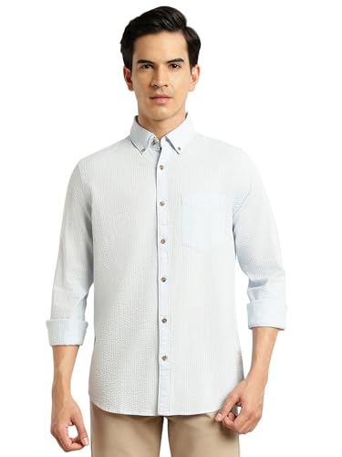 Image of Thomas Scott Men's | Slim Fit | Striped Design | Button-Down Collar | 100% Cotton Casual Shirt for Mens
