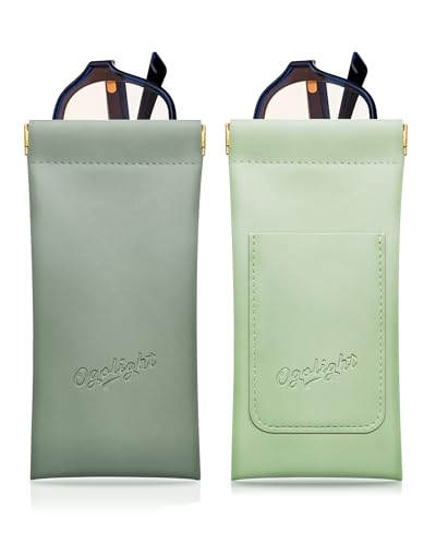 OGOLIGHT Estojo de óculos de sol com 2 peças – Estojo de couro portátil macio com parte superior de aperto, bolsa macia para óculos de proteção antiarranhões, Verde, tamanho �nico