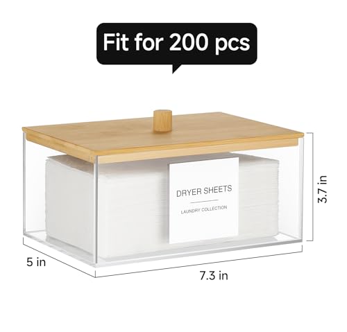 Image of Acrylic Dryer Sheet Holder with Lid, Clear Laundry Sheets Container with 27 Labels, Laundry Pods Storage for Laundry Room Organization