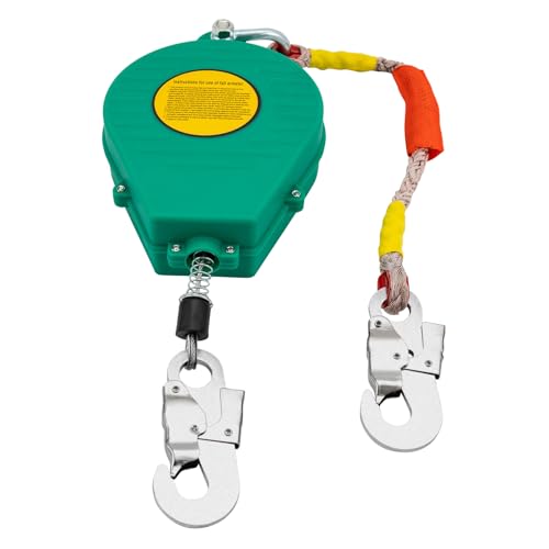 23ft Self Retracting Lifeline, 330lbs Fall Arrester Fall Protection Device with Alloy Steel Hook & Steel Wire Rope for Working High Above The Ground, Engineering Maintenance (Green, 15M)