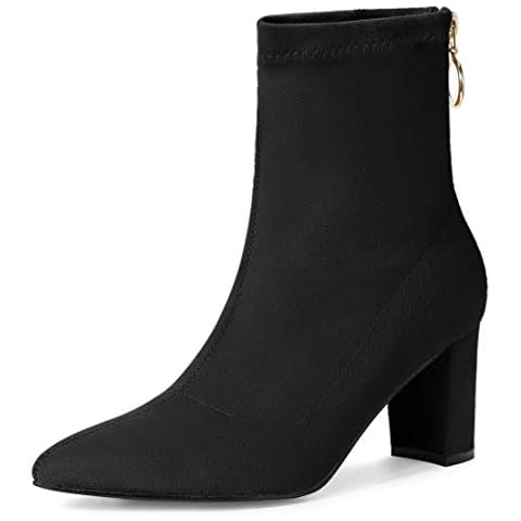 Allegra K Women's Pointed Toe Zipper Chunky Heels Ankle Boots Cover