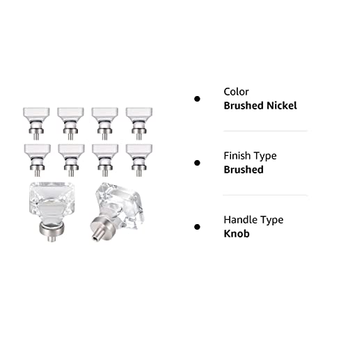 Coolnews 8 Pack Glass Cabinet Knobs, Crystal Knobs For Dresser Drawer, Square Furniture Knobs And Pulls, Brushed Nickel #TOP5