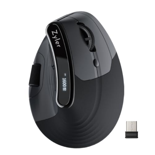 Ergonomic Vertical Mouse with Smart Display 2.4GHz Optical Wireless Mouse 7 Adjustable DPI (400-8000) Dual Scroll Wheel 6 Buttons Compatible with Windows macOS iOS Android Linux.