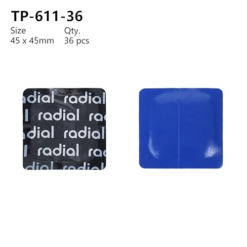 Image of Radial Tire Patch, 1.77 inch x 1.77 inch (45x45mm) 36 pcs, Extra Large Heavy Duty Round Patches, Repair Kit for Truck, Car, Tractor Inner Tires, Black with Blue Poly Backing