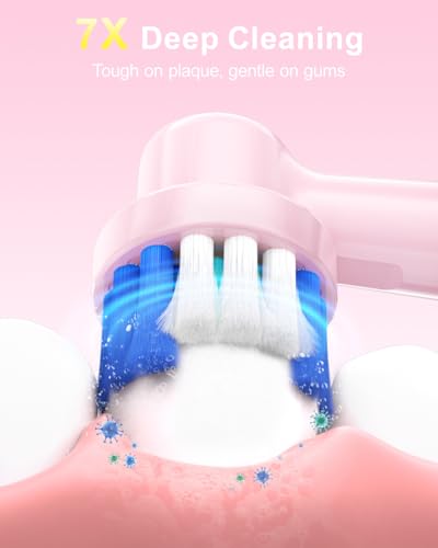 Image of Rotating Electric Toothbrush for Adults, 8 Brush Heads (2 Types) & Travel Case, 5 Cleaning Modes Rechargeable Power Toothbrush with 2-Minute Smart Timer, Pink