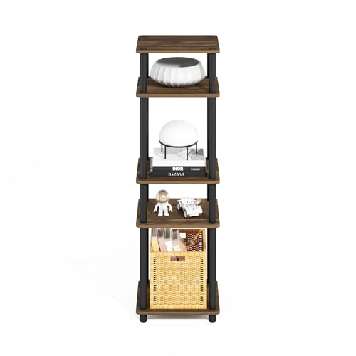Image of Furinno Turn-N-Tube Storage Shelves, Stackable Standing Shelf, Open Corner Shelf, for Organization and Storage, Living Room, Garage, Home Office, Columbia Walnut
