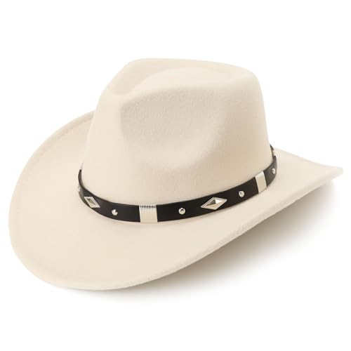 Image of DRESHOW Cowboy Hat for Women and Men Western Felt Cowboy Cowgirl Hat Wide Brim Belt Buckle Retro Fedora Hats Unisex Caps
