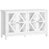 HOMCOM Sideboard, Buffet Cabinet with 4 Tempered Glass Doors and Adjustable Storage Shelf, Credenza, White