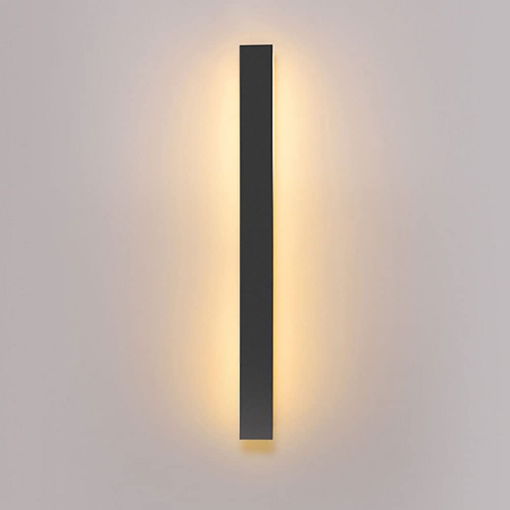 HELCEKOU Modern Black Finish Outdoor LED Wall Light Fixture IP65 Waterproof Long Linear Sconce for Porch Living Room Pool Side Creative Rectangular Design Energy Efficient Stylish Lighting
