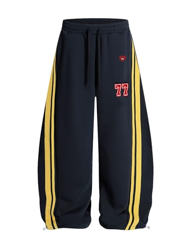 Aelfric Eden Barrel Sweatpants for Mens Side Striped Drawstring Elastic Waisted Wide Leg Lounge Pants with Pockets