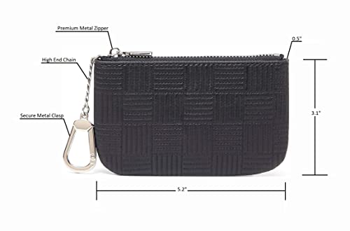 Daisy Rose Keychain Pouch & Coin Purse With Clasp, Luxury Pu Vegan Leather - Black Check #TOP1