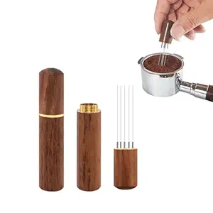 Espresso Coffee Needle Stirrers,8 Needles,304 Stainless Steel Needle,Natural Wood Handle and Stand,Coffee Accessories for Espresso Stirring Distribution