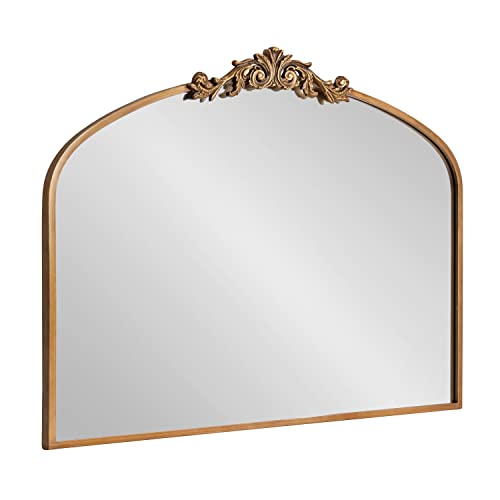 Image of Kate and Laurel Arendahl Ornate Traditional Arch Mirror; 36 x 29; Gold; Decorative Baroque Style Arched Vintage Gold Mirror with Wide Frame and Ornamental Crown