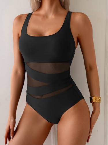 B2prity Women's Mesh One Piece Swimsuit Tummy Control Sexy Bathing Suit Push Up Swim Suit Slimming Swimwear4