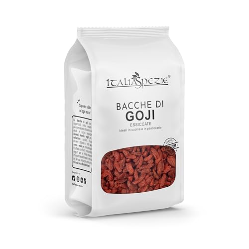 Bacche di goji senza zucchero aggiunto 250 g - goji berries 100% naturale super food - frutta secca, ideale per perdita di peso e mix con fiocchi di avena, semi di zucca, lino, chia - Italia Spezie