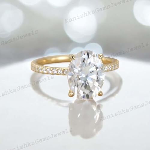 Handcraft Oval Cut Colorless Moissanite Engagement Ring 14k Solid Yellow Gold Art Decon Promise Ring Elegant Statement Jewelry Gift for Wife3