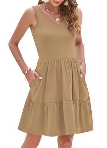 Image of AUSELILY Womens Summer Dresses 2026 Casual Sleeveless Sundress Beach Vacation Flowy Tiered Short Dresses with Pockets