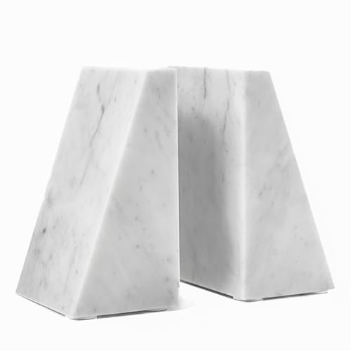 Marble Bookends for Shelves – Heavy Duty Non Slip Book Ends, Modern Decorative Marble Bookends for Office, Home, Kitchen – 2 Piece Set by Tovas