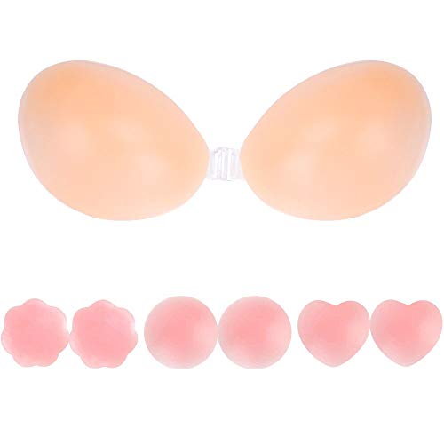 ONESING 4 Pairs Adhesive Bra Sticky Bra Silicone Bra Nipple Covers for Women Invisible Bra Backless Strapless Bra for B Cup
