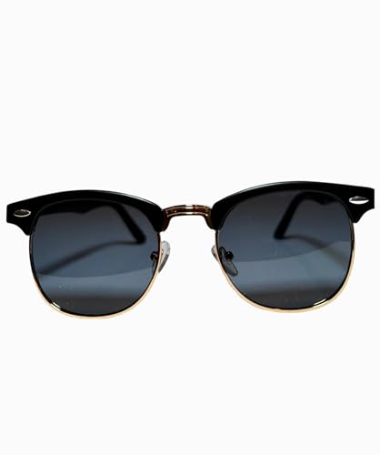 Black Retro Half Frame Sunglasses for Men and Women, Vintage