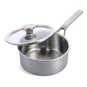Merten & Storck Tri-Ply Stainless Steel 3QT Saucepan Pot with Lid, Professional Cooking, Multi Clad, Measurement Markings, Drip-Free Pouring Edges, Durable Glass Lid, Induction, Oven & Dishwasher Safe