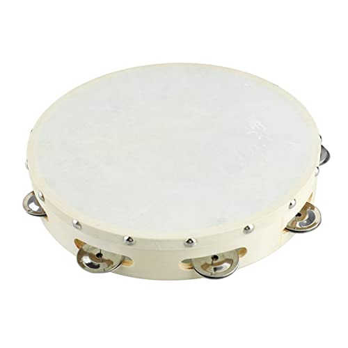 J29 10in White Edge Kids Adults Tambourine Music Education Toy Wood Color Hand Clap Drum with Sheepskin Head