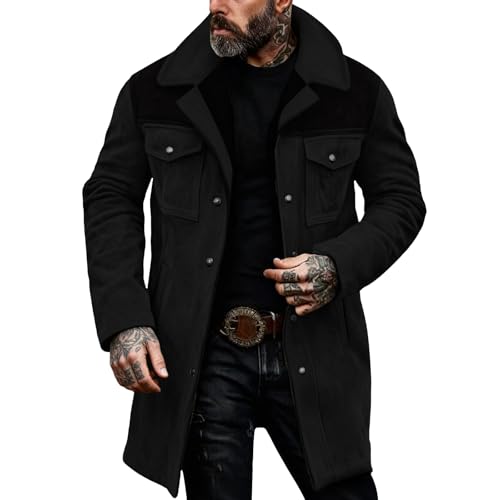 LGHLMCL Faux Suede Jacket Mens Sherpa Lined Jackets Warm Winter Long Coat - image 1