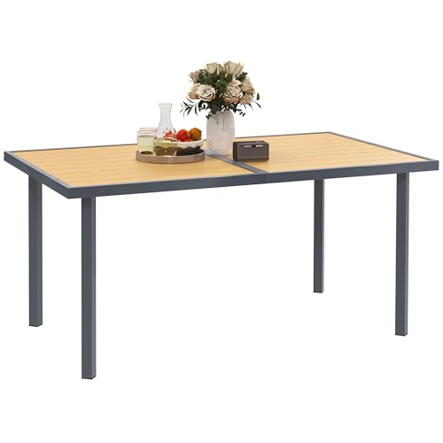 Outsunny Table à Manger de Jardin pour 6 Personnes, Table de Jardin avec Plateau Effet Bois rectangulaire en Acier Anti-Rouille pour Patio, terrasse, 150 x 90...