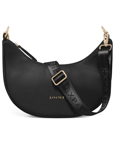 Expatrié Umhängetasche Damen Schwarz - Lea Small - Half Moon Bag Schultertasche - Crossbody Bag im Halbmond Design - Halbrunde Handtasche aus Veganem Leder - Wasserabweisend