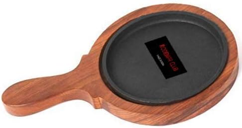 Kodenipr Club Brownie/Sizzler Plate with Wooden Plate/Stand (Round Sizzler(Long Handle), 6" Inch)