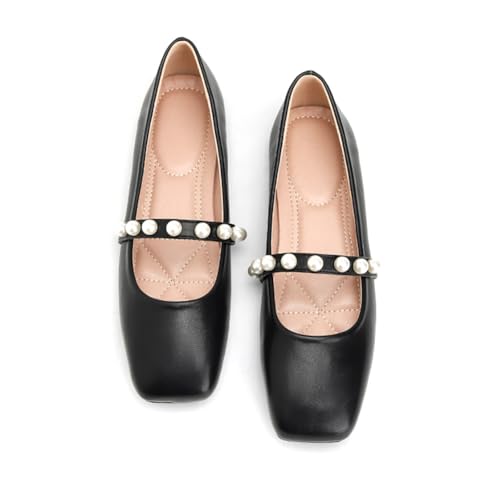Flats for Women Round Toe Pearl Strap Dressy Mary Jane Shoes Ladies Flats PU Leather Office Travel Shoes3