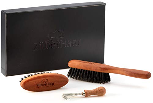 ZilberHaar Bartbürsten-Set mit steifen Borsten - Original-Bartbürste - Taschen-Bartbürste - inkl. Bartbürsten-Reinigungswerkzeug