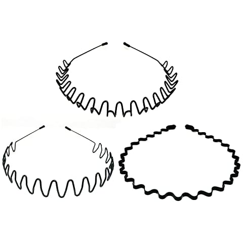 Etercycle 3 Pieces Metal Headbands for Men Women, 90s Fashion Wavy Spring Sports Hair Hoop Short Hair Accessories with Non Slip teeths Outdoor Yoga Cover