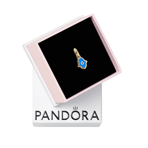 PANDORA Opalescent Blue Hamsa Hand Dangle Charm - Compatible with PANDORA Moments & ME - Gift for Her - Stunning Women's Jewelry - 14k Gold with Blue Opal - With Gift Box